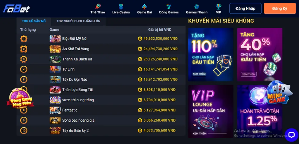 Hoàn trả và thưởng nạp big777